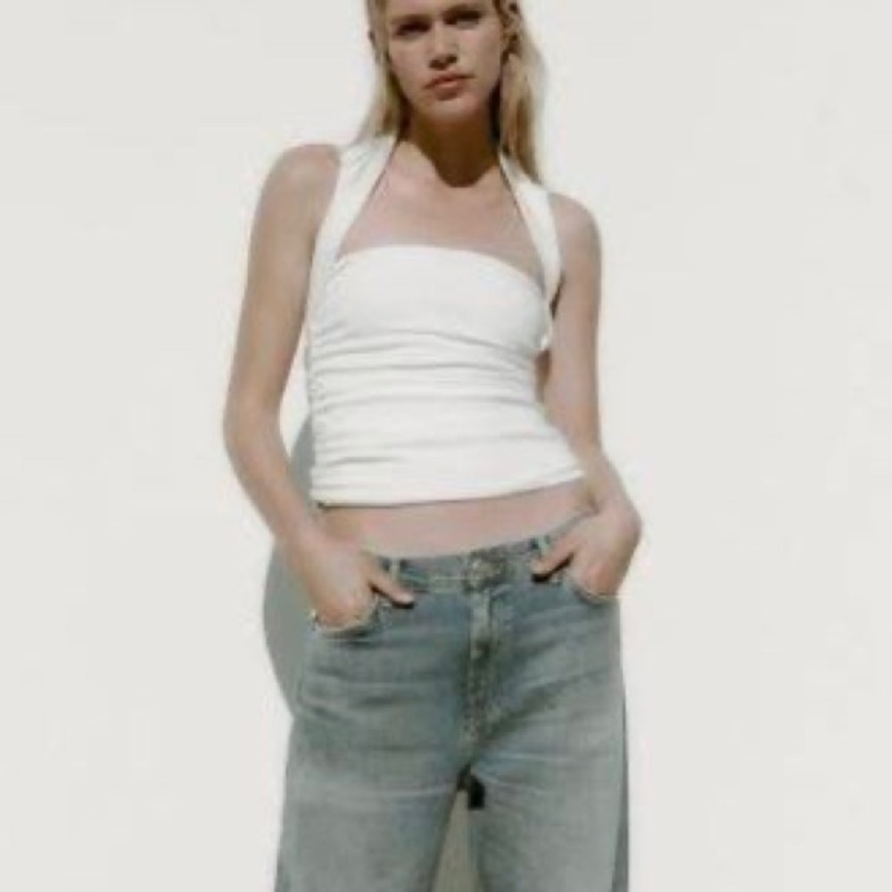 NWT ZARA Draped Blouse Top White Ruched tube S